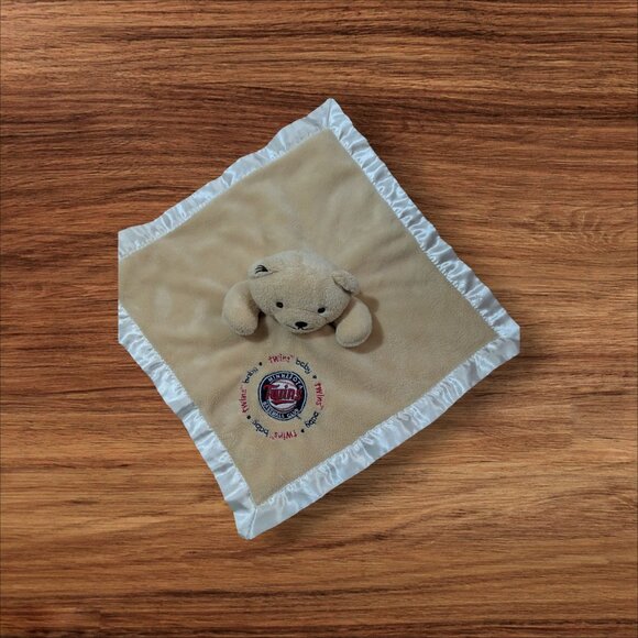 Baby Fanatic Minnesota Twins Baby Security Blanket Plush Bear Satin Trim Tan 12" - Picture 2 of 8